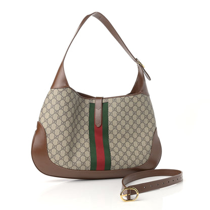 Gucci GG Supreme Monogram Calfskin Web Large Jackie 1961 Hobo Beige Brown Sugar 3 of 9