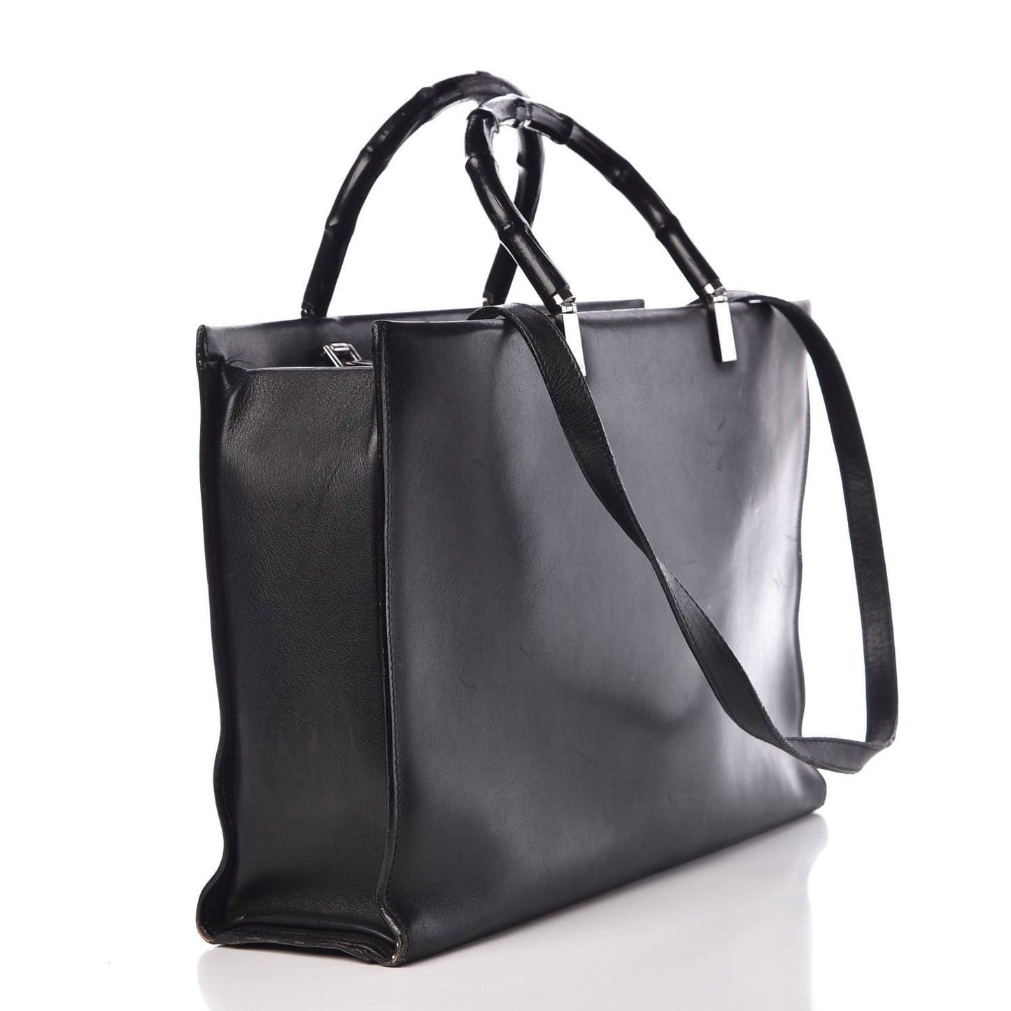 Calfskin Bamboo Top Handle Bag Black