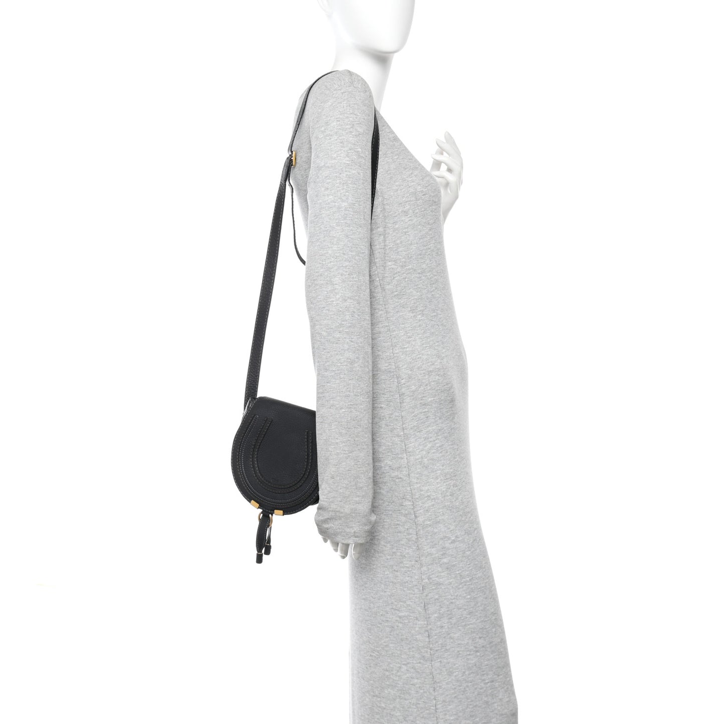 Calfskin Mini Marcie Round Crossbody Bag Black