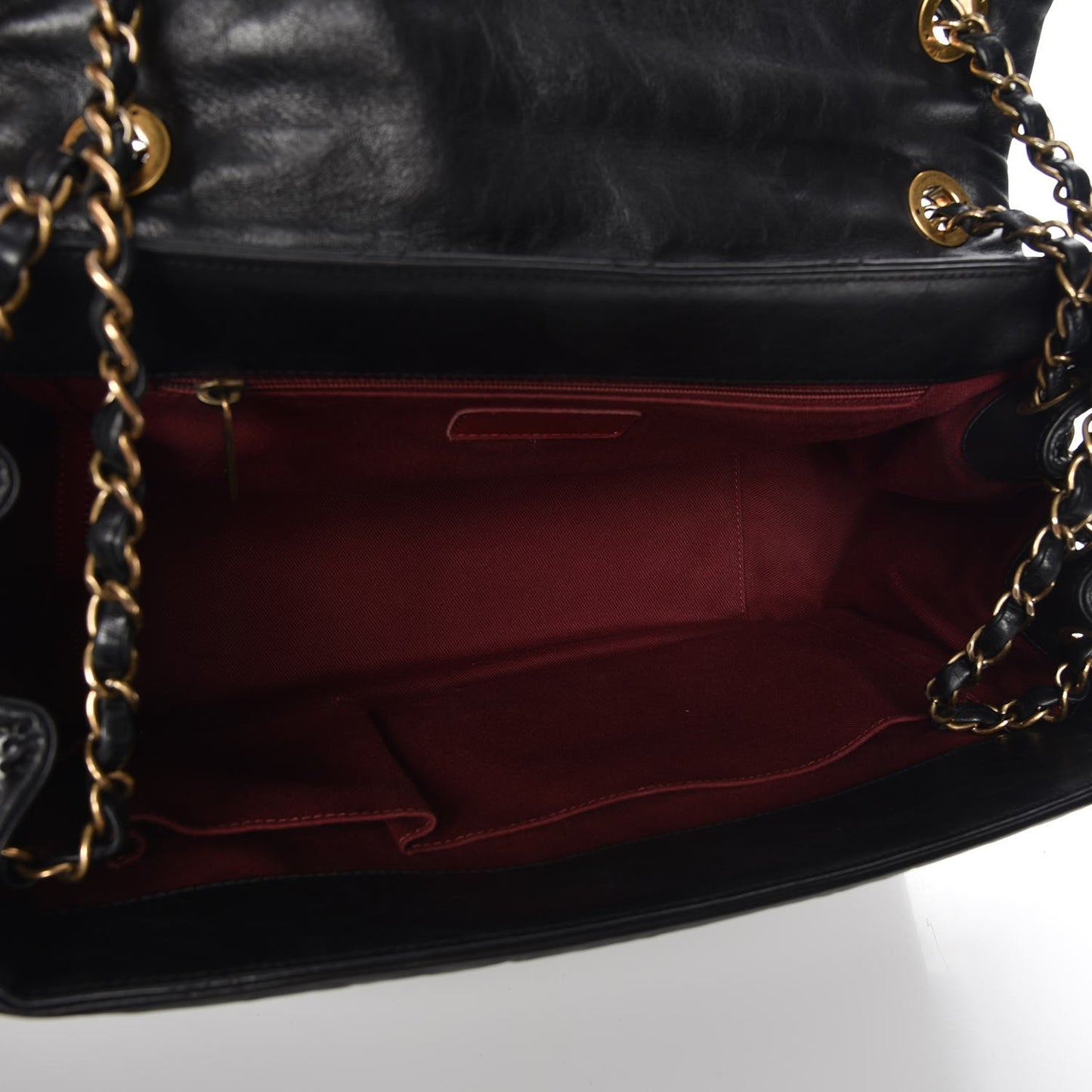 Aged Calfskin Quilted Large Pondichery Flap Black