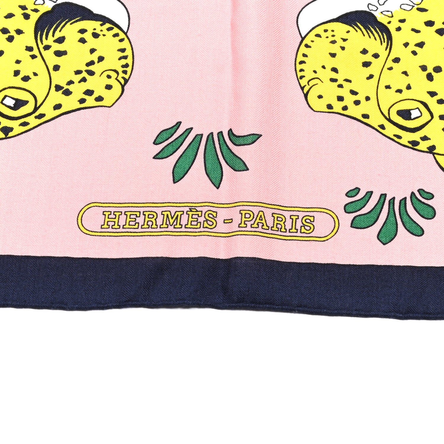 Hermes Cashmere Silk Les Leopards Shawl 140 Marine Rose Buvard 2 of 5