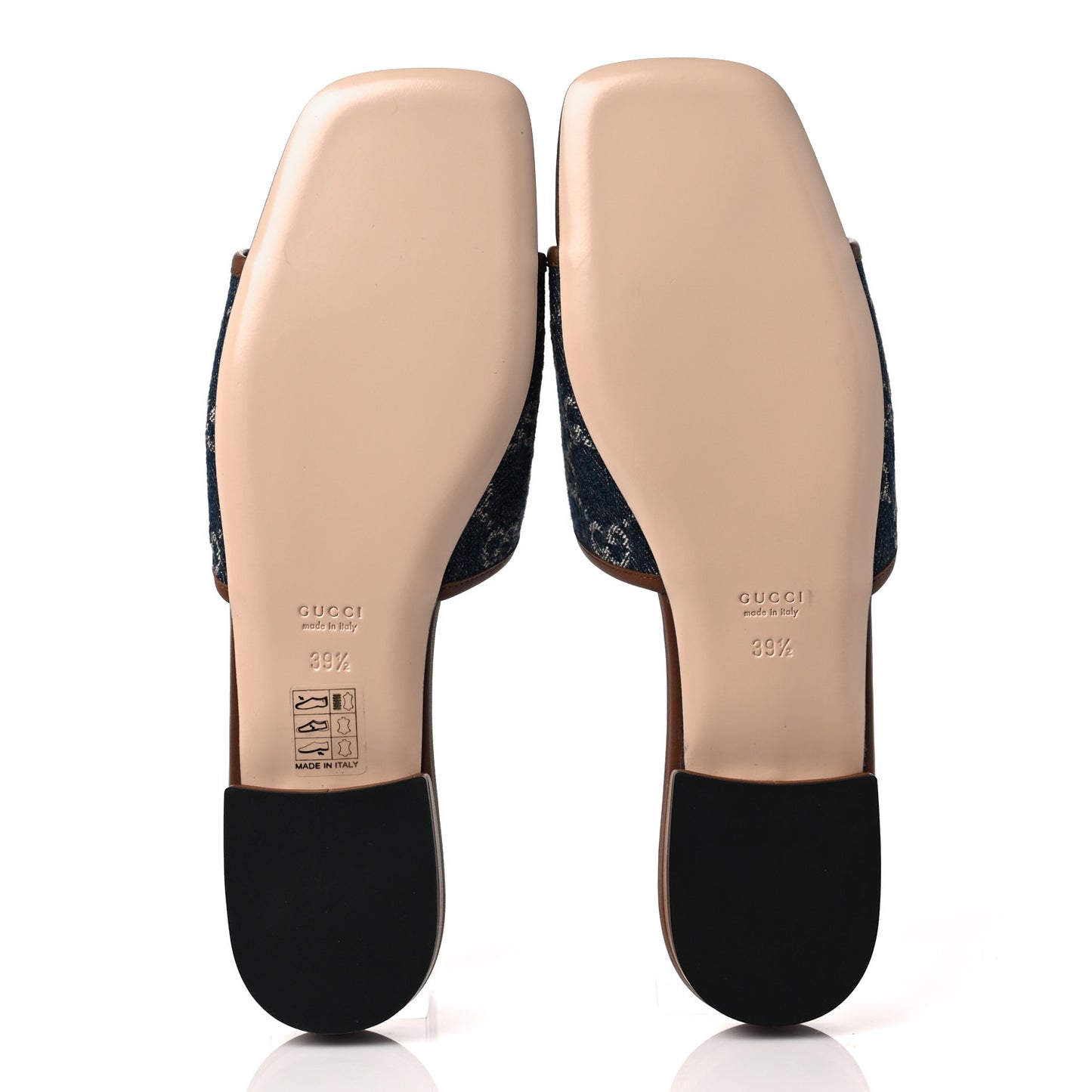 New Denim GG Monogram Miro Soft Calfskin Jolie Slide Sandals 39.5 Blue Tea Cuir Epilog