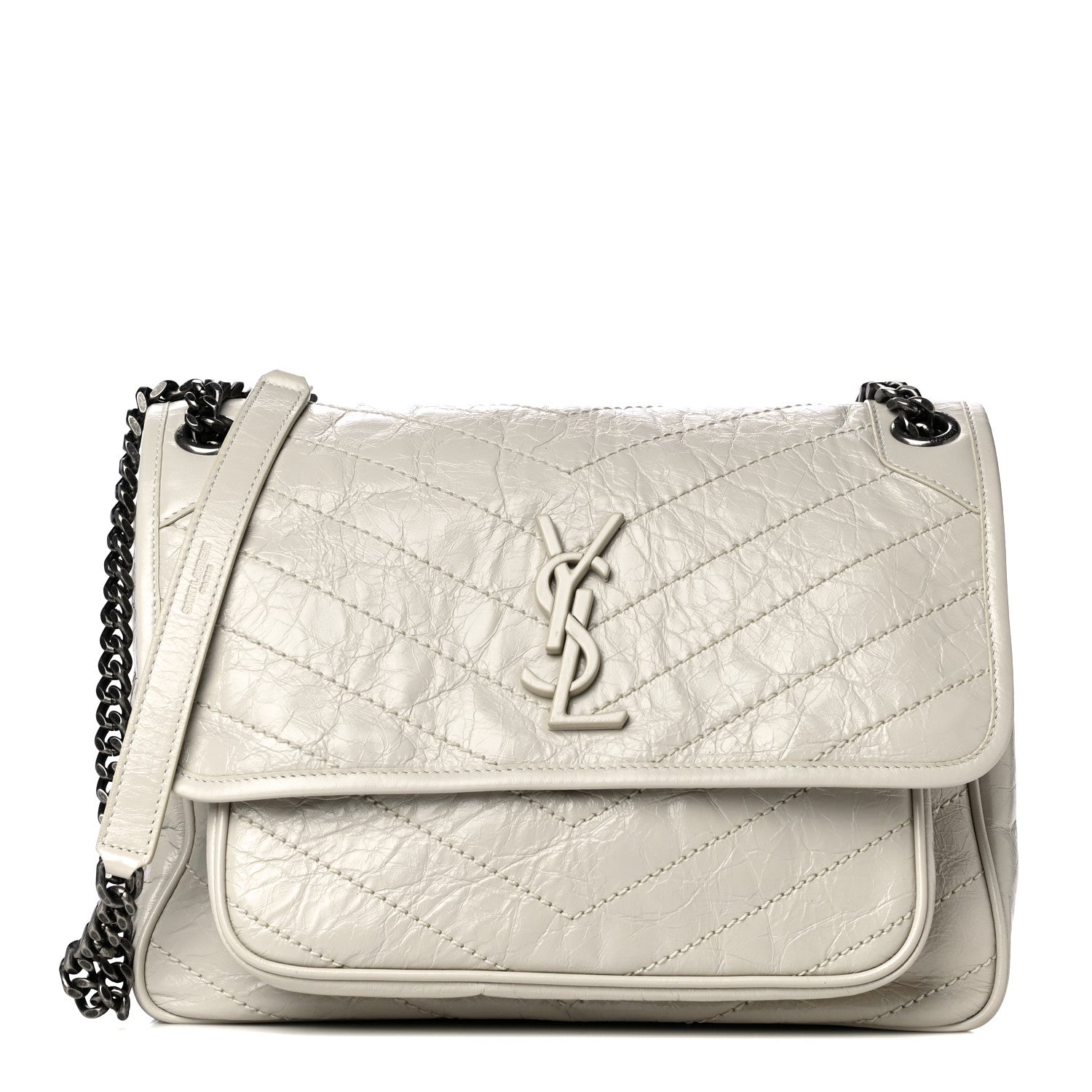 Saint Laurent Crinkled Calfskin Matelasse Monogram Medium Niki Chain Satchel Blanc Vintage 1 of 11