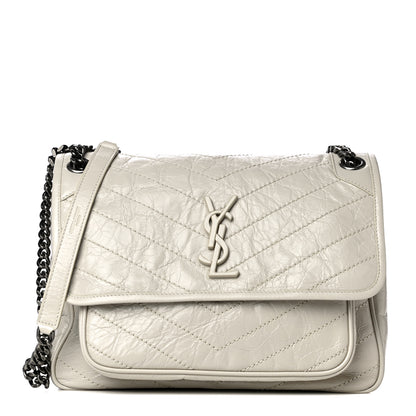 Saint Laurent Crinkled Calfskin Matelasse Monogram Medium Niki Chain Satchel Blanc Vintage 1 of 11