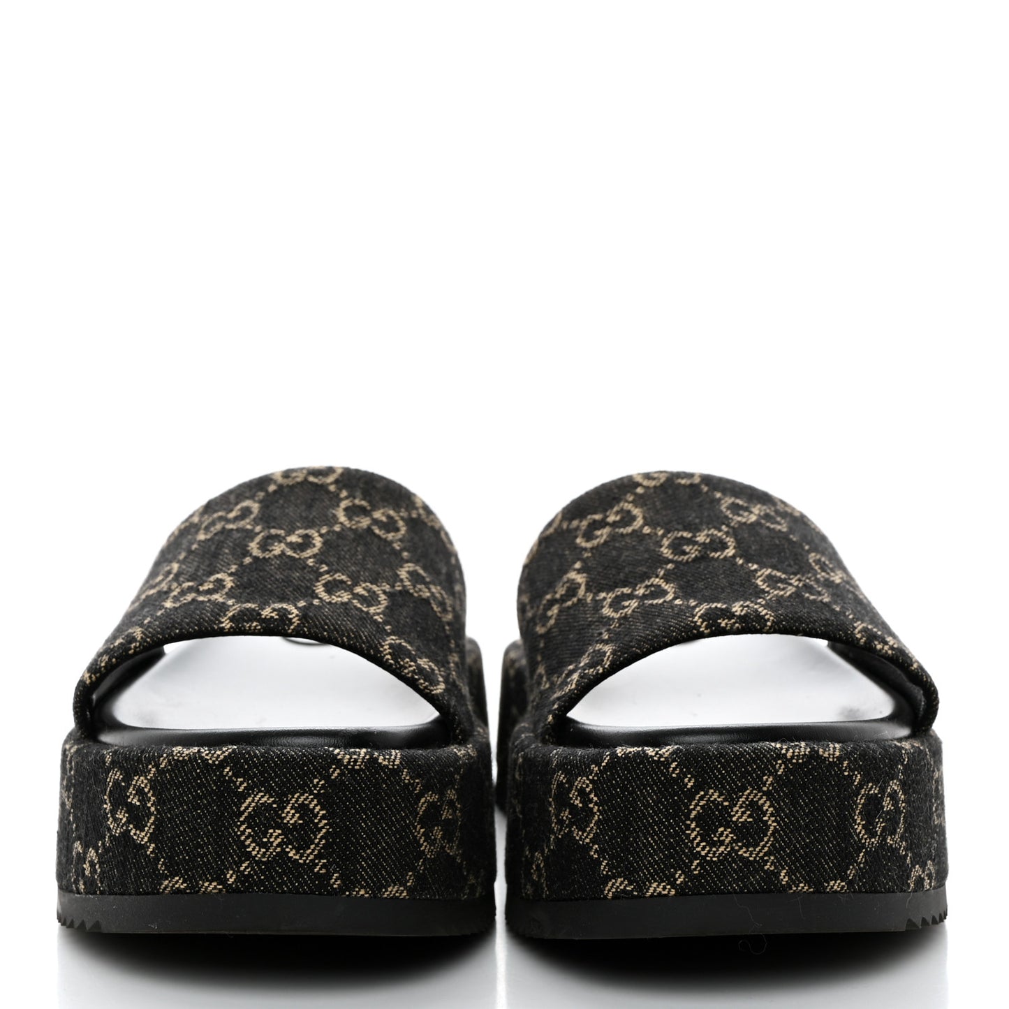Jacquard Black Denim GG Monogram Angelina Platform 55mm Slide Sandals 36.5 Black Ivory