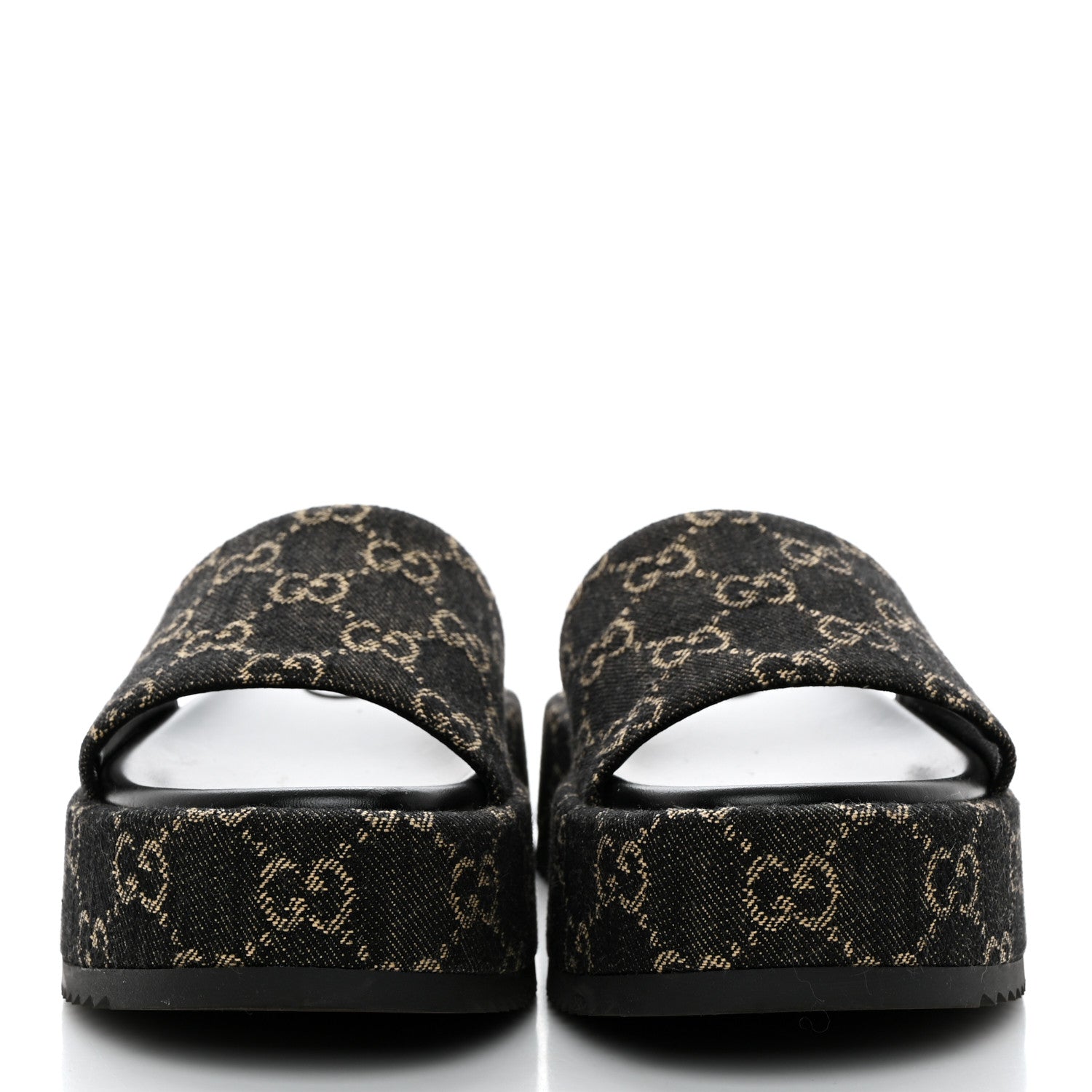 Gucci Jacquard Black Denim GG Monogram Angelina Platform 55mm Slide Sandals 36.5 Black Ivory 2 of 9