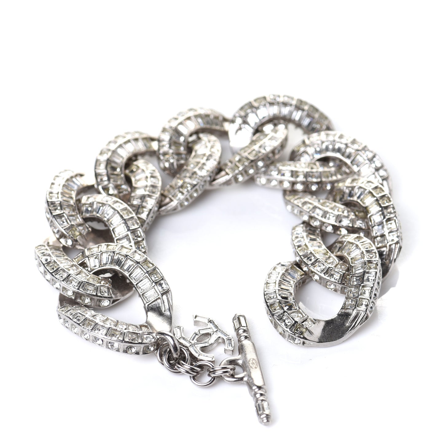 Baguette Crystal Chain Link CC Bracelet Silver