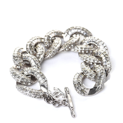 Chanel Baguette Crystal Chain Link CC Bracelet Silver 3 of 5