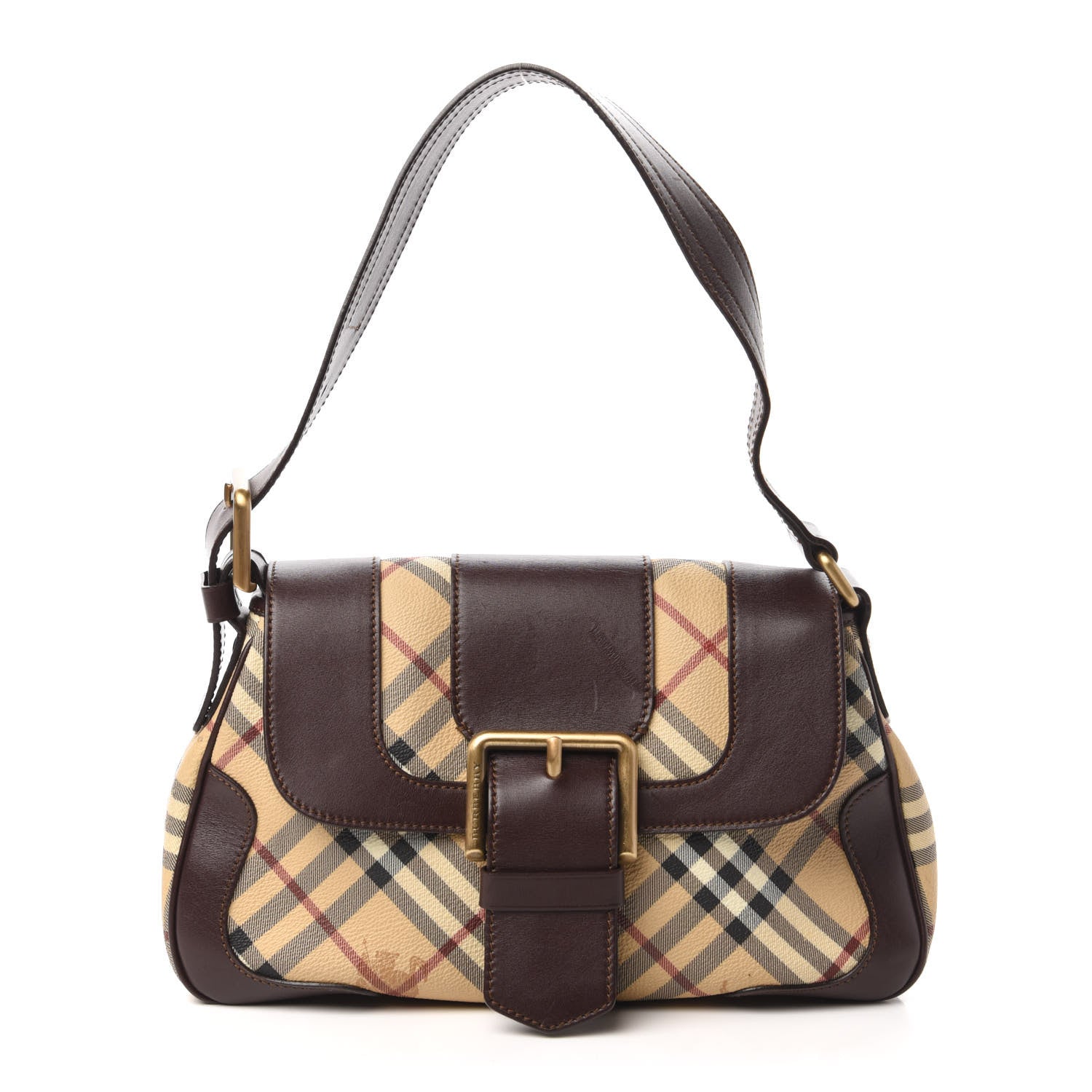 Burberry Haymarket Check Buckle Satchel Brown 1 of 10