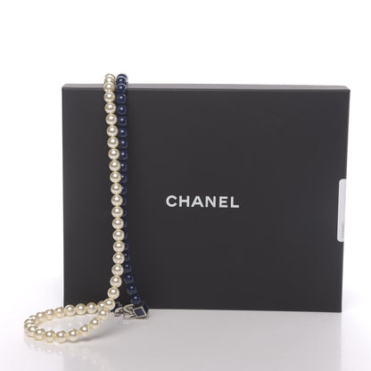 Chanel Pearl Beaded Enamel CC Long Necklace Navy Silver 6 of 6