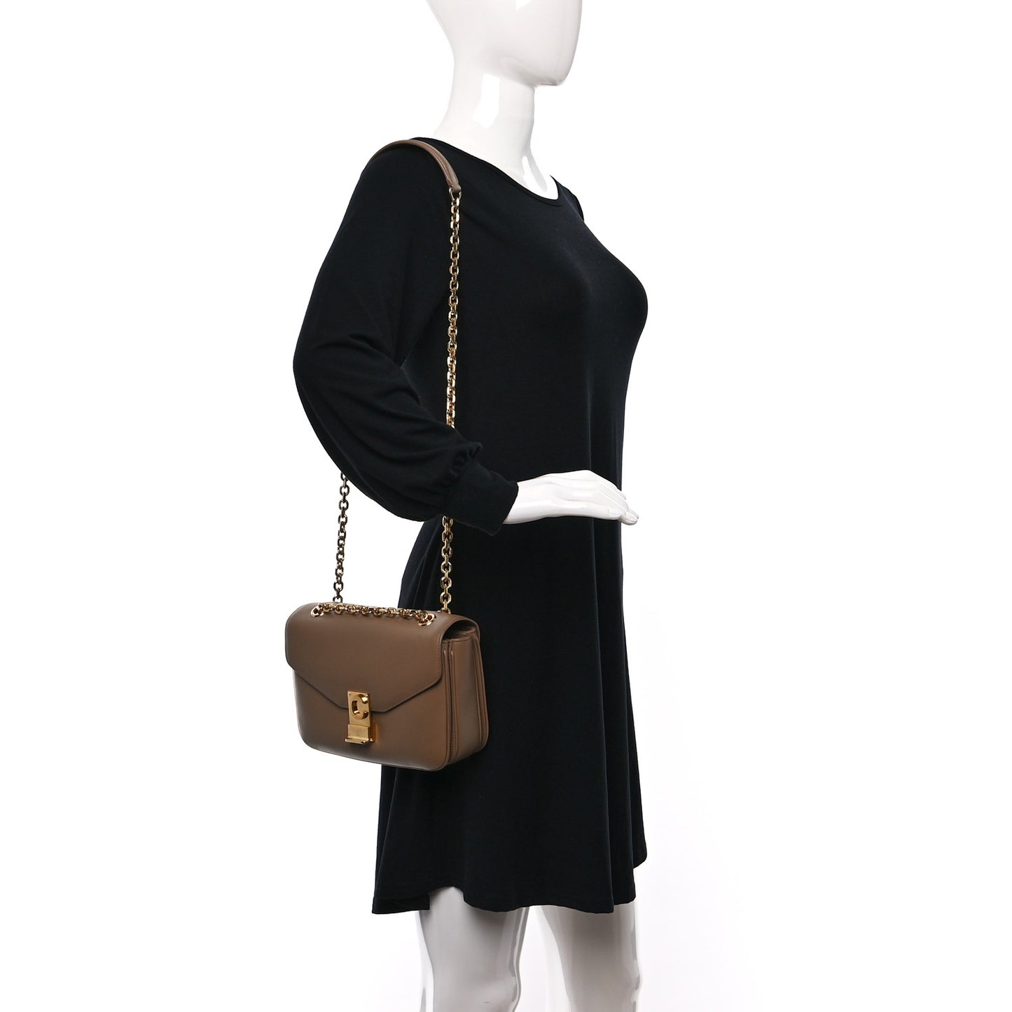 Shiny Calfskin Medium C Bag Light Camel
