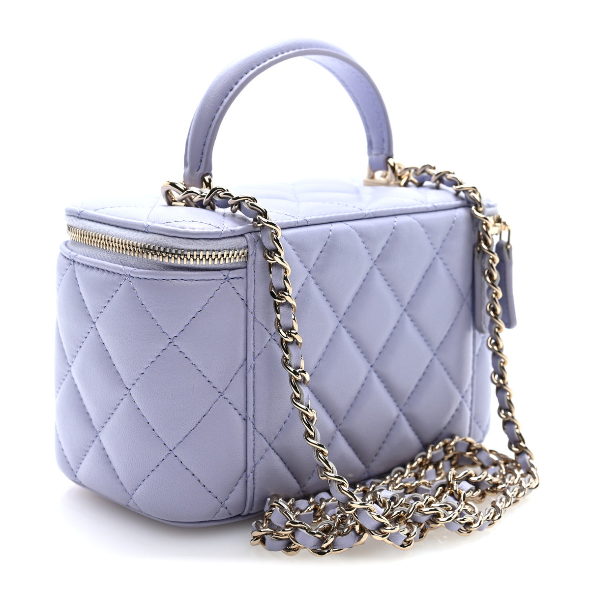 Lambskin Quilted Small Top Handle Vanity Case With Chain Light Purple