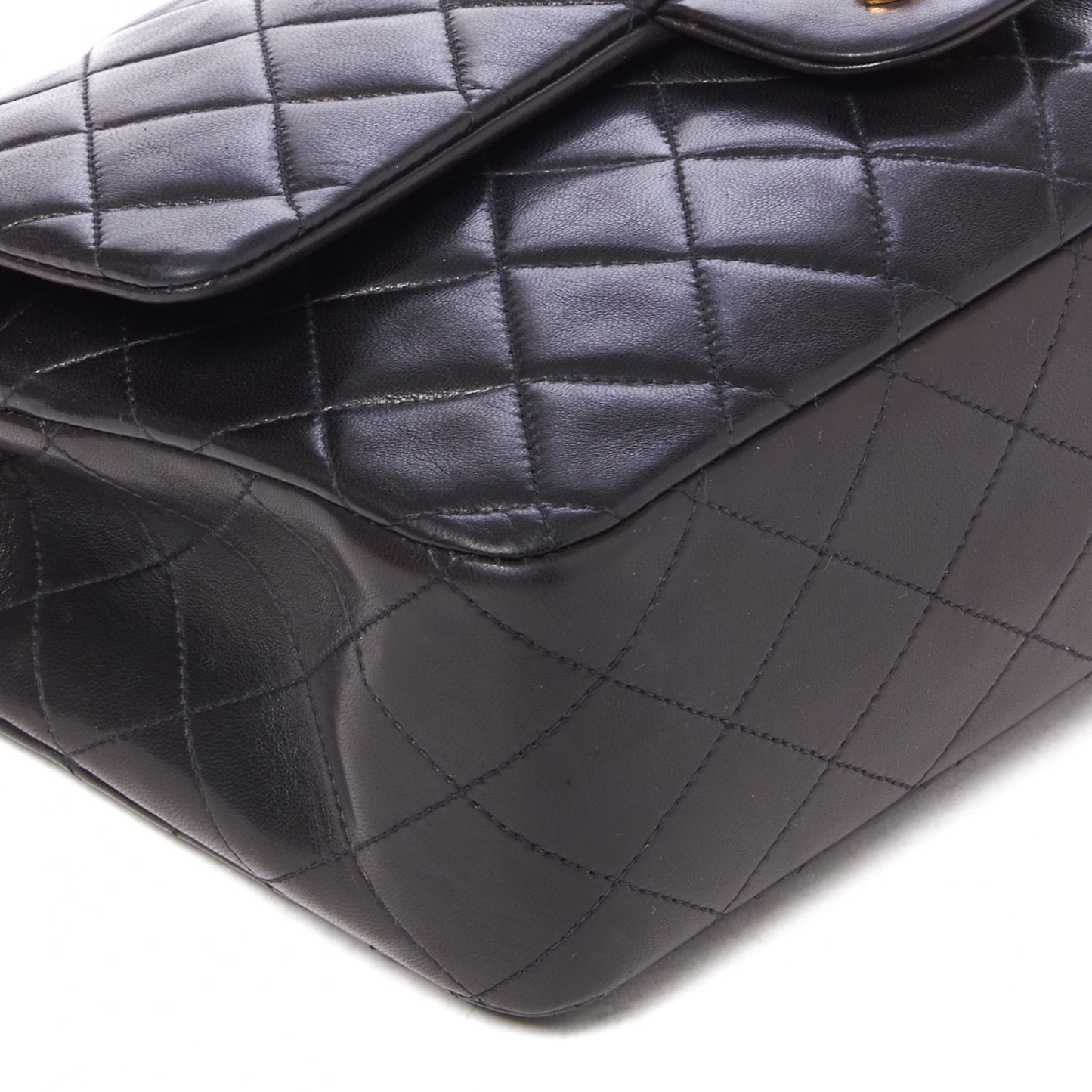 Lambskin Quilted Medium Double Flap Black