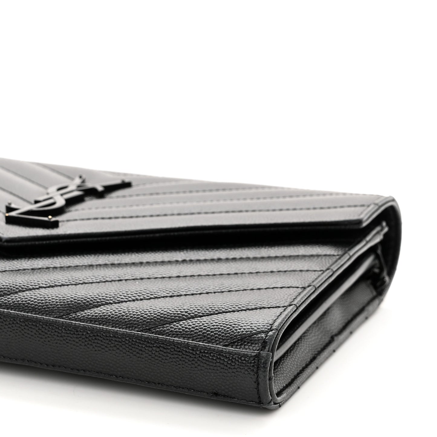 Grain De Poudre Matelasse Chevron Monogram Monochrome Chain Wallet Black
