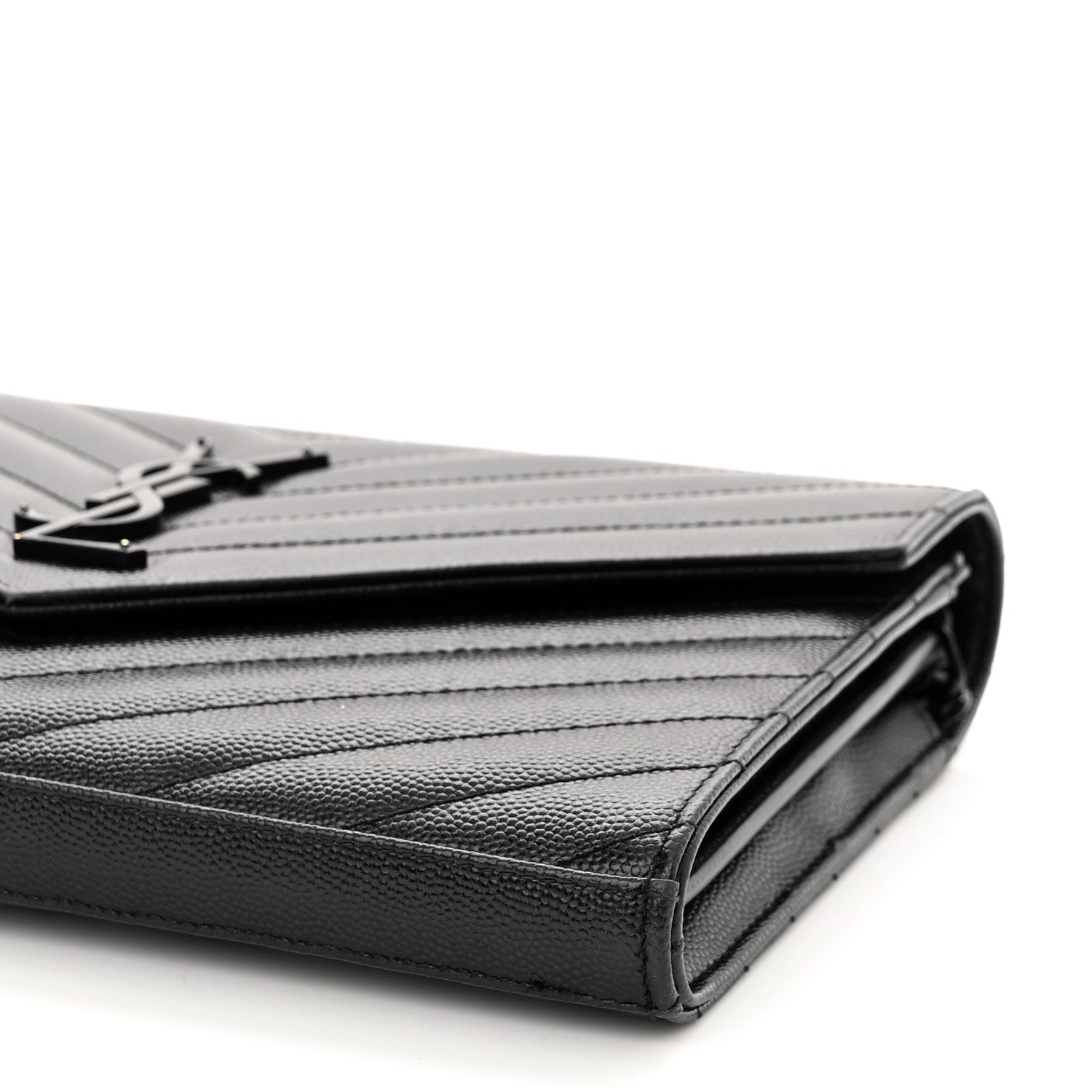 Saint Laurent Grain De Poudre Matelasse Chevron Monogram Monochrome Chain Wallet Black 10 of 12