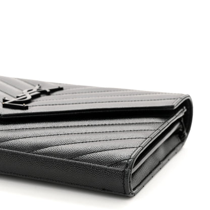 Saint Laurent Grain De Poudre Matelasse Chevron Monogram Monochrome Chain Wallet Black 10 of 12