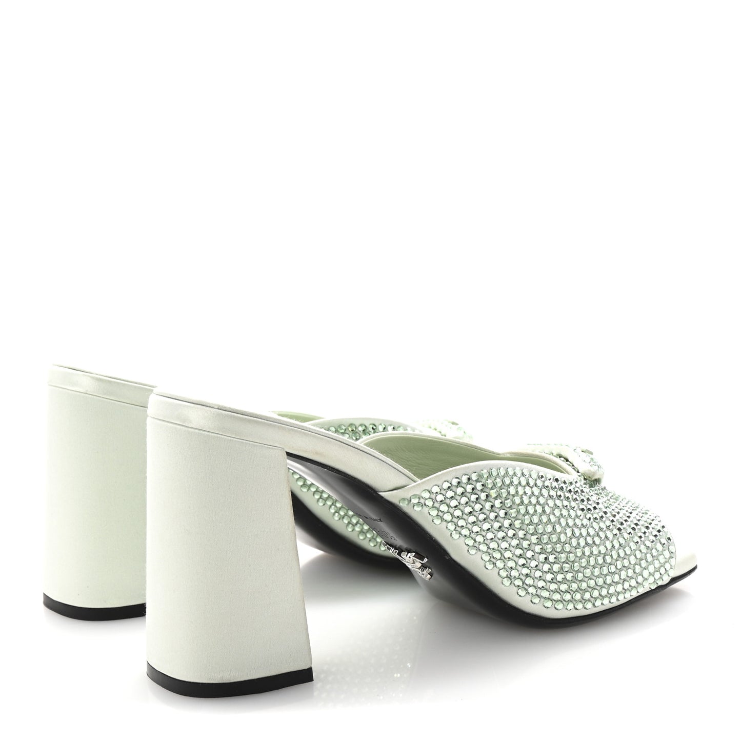 Satin Crystal Logo 90mm Slide Sandals 36.5 Acqua