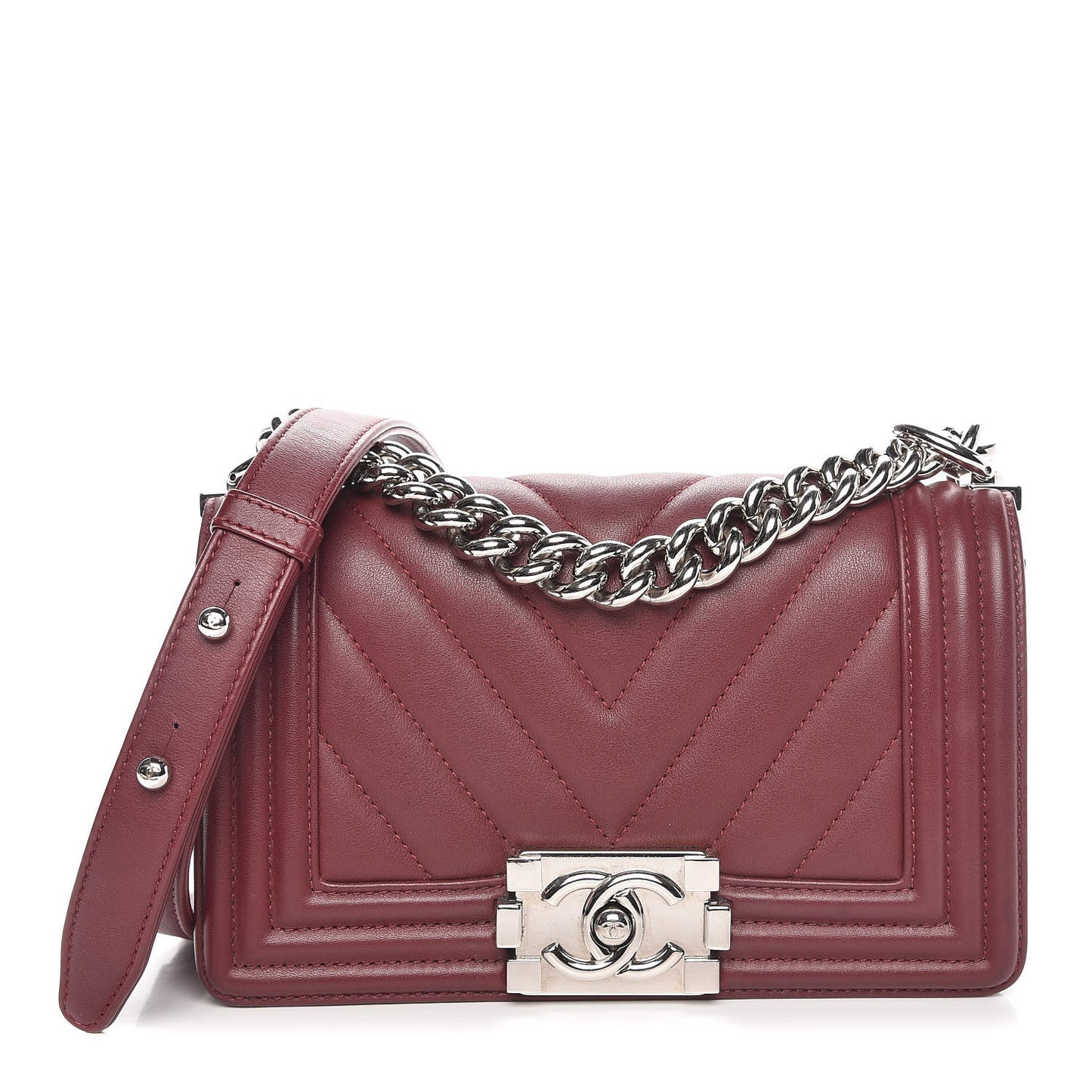 Calfskin Chevron Quilted Small Boy Flap Burgundy