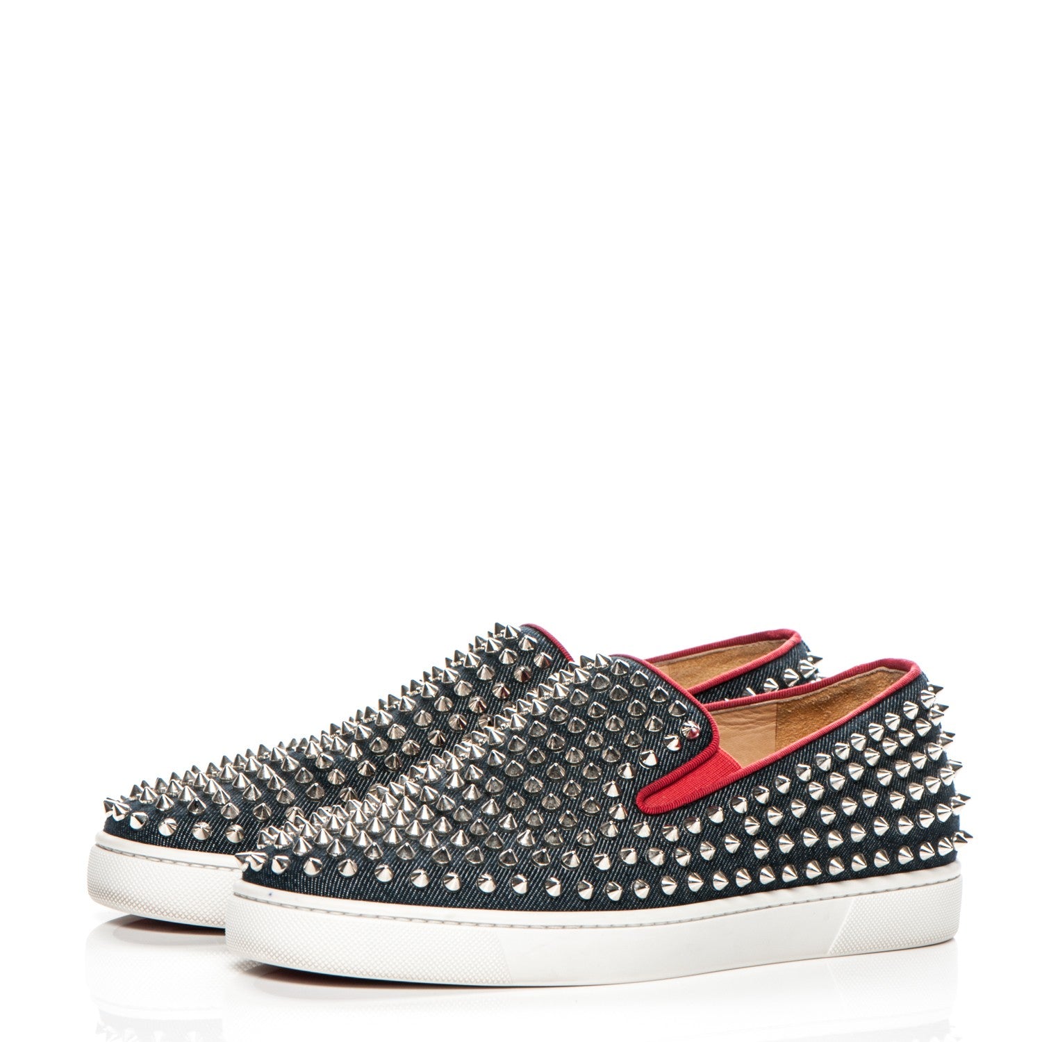 Christian Louboutin Mens Raw Denim Spikes Roller Boat Flat 40.5 Navy 3 of 8