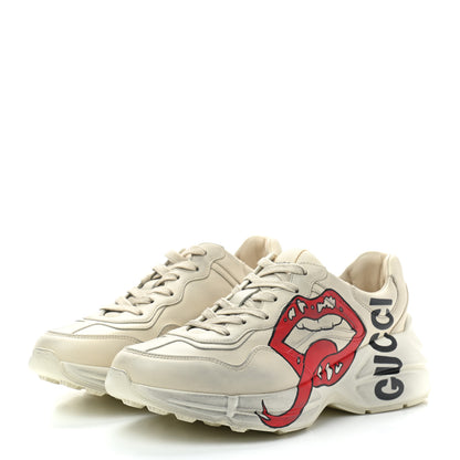 Gucci Calfskin Mouth Print Womens Rhyton Sneakers 38 Ivory 2 of 9