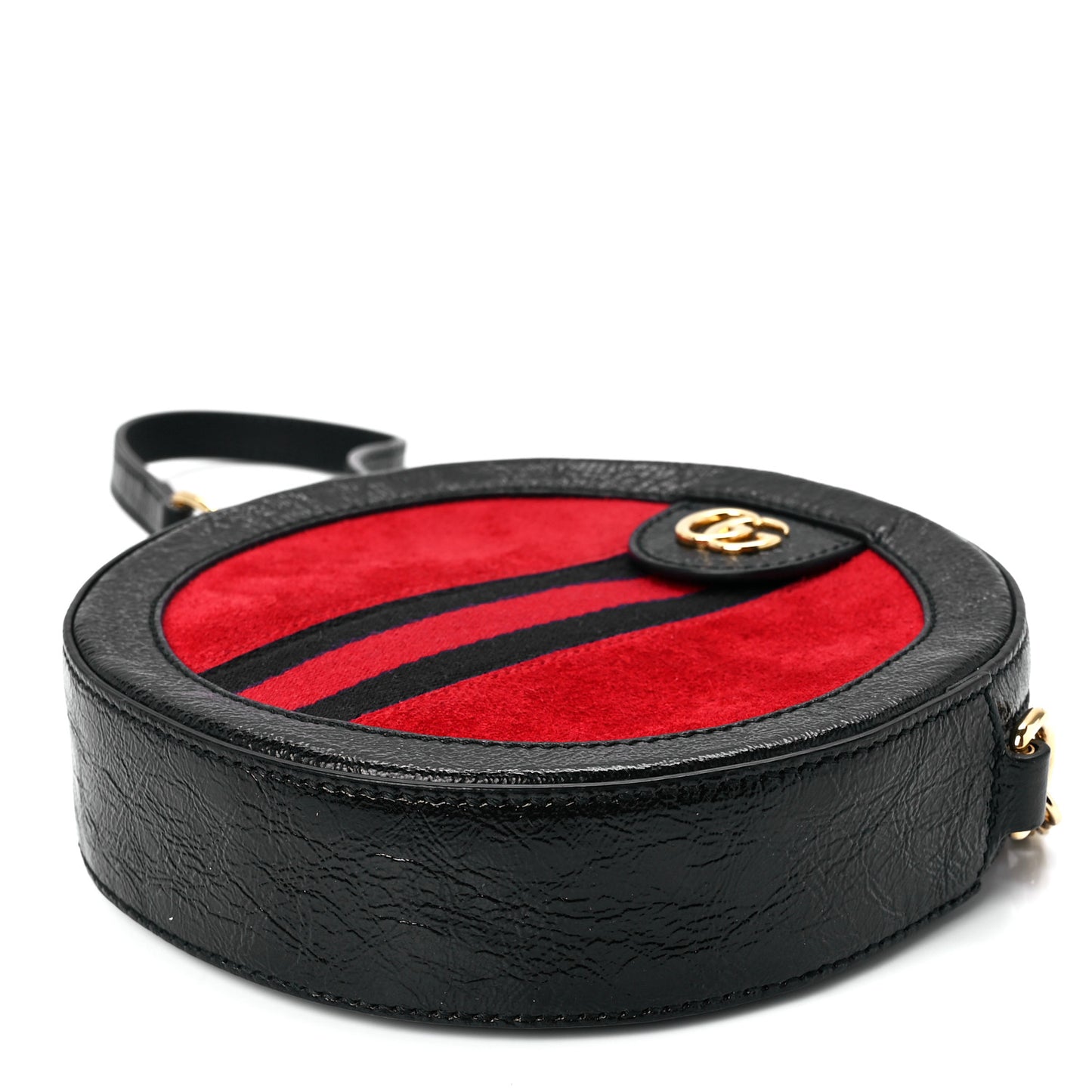 Suede Patent Web Mini Ophidia Round Shoulder Bag Hibiscus Red Black