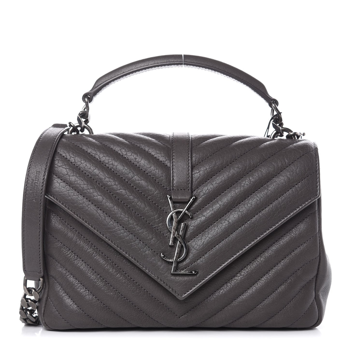 Sheepskin Matelasse Chevron Monogram Medium College Bag Asphalt