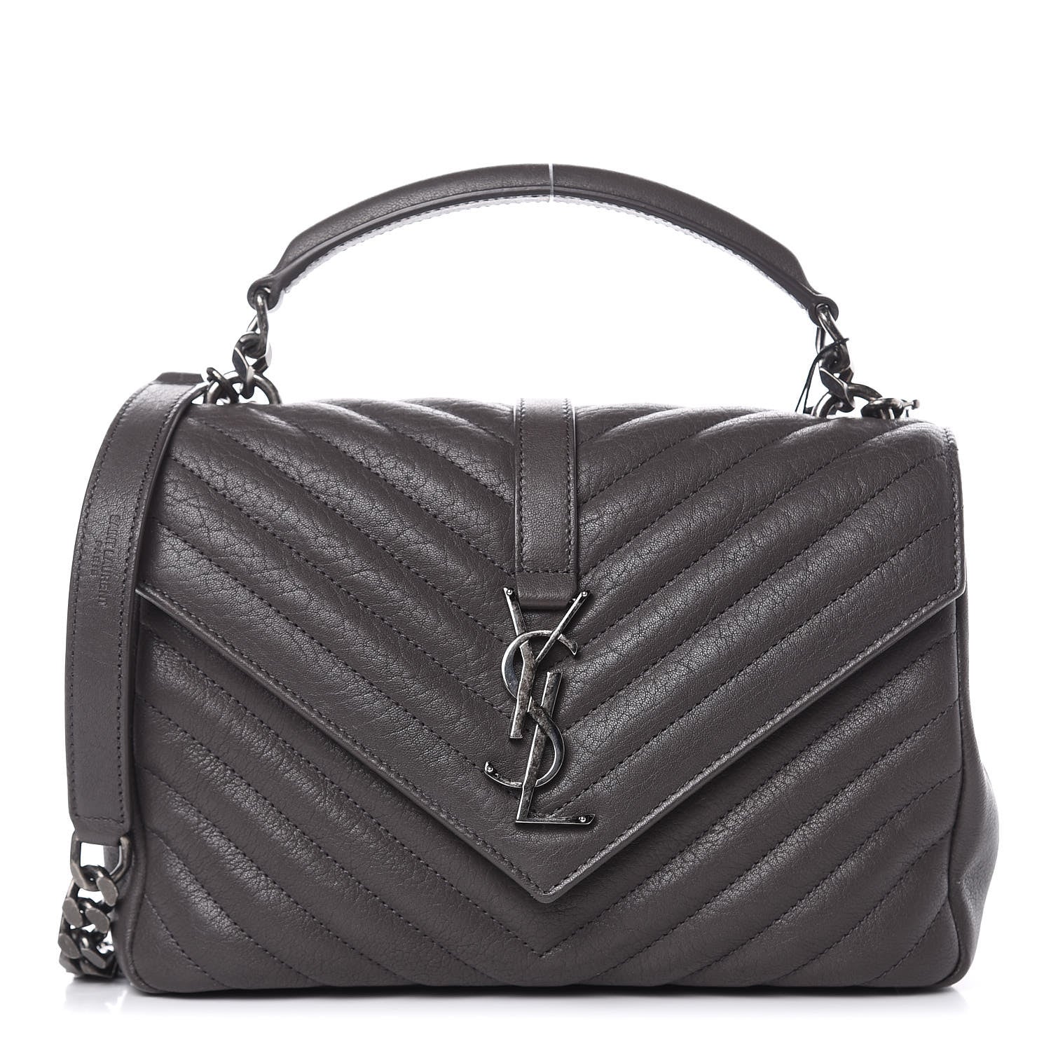 Saint Laurent Sheepskin Matelasse Chevron Monogram Medium College Bag Asphalt 1 of 10