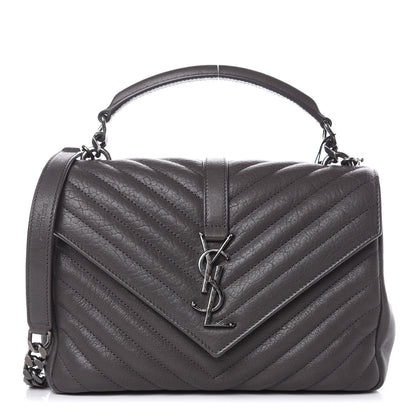 Saint Laurent Sheepskin Matelasse Chevron Monogram Medium College Bag Asphalt 1 of 10