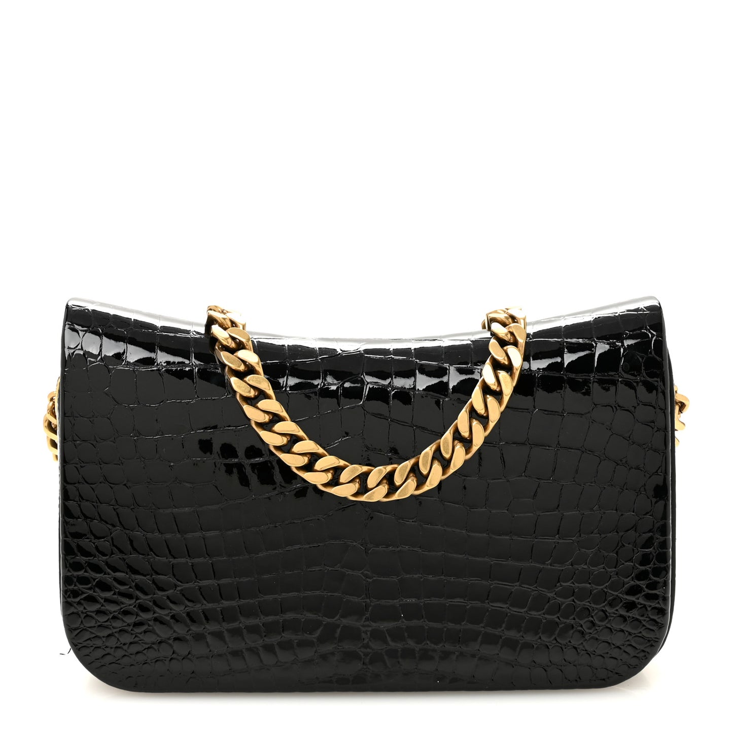 Patent Calfskin Crocodile Embossed Elise Chain Shoulder Bag Black Black