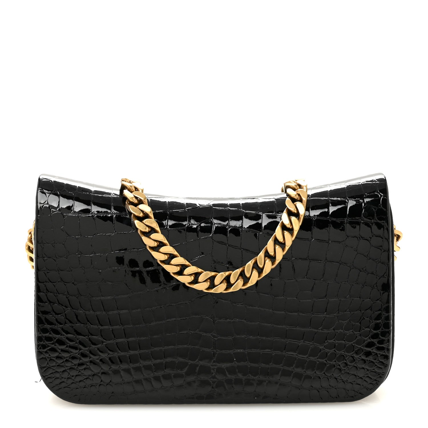 Saint Laurent Patent Calfskin Crocodile Embossed Elise Chain Shoulder Bag Black Black 1 of 11