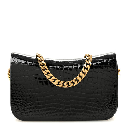 Saint Laurent Patent Calfskin Crocodile Embossed Elise Chain Shoulder Bag Black Black 1 of 11