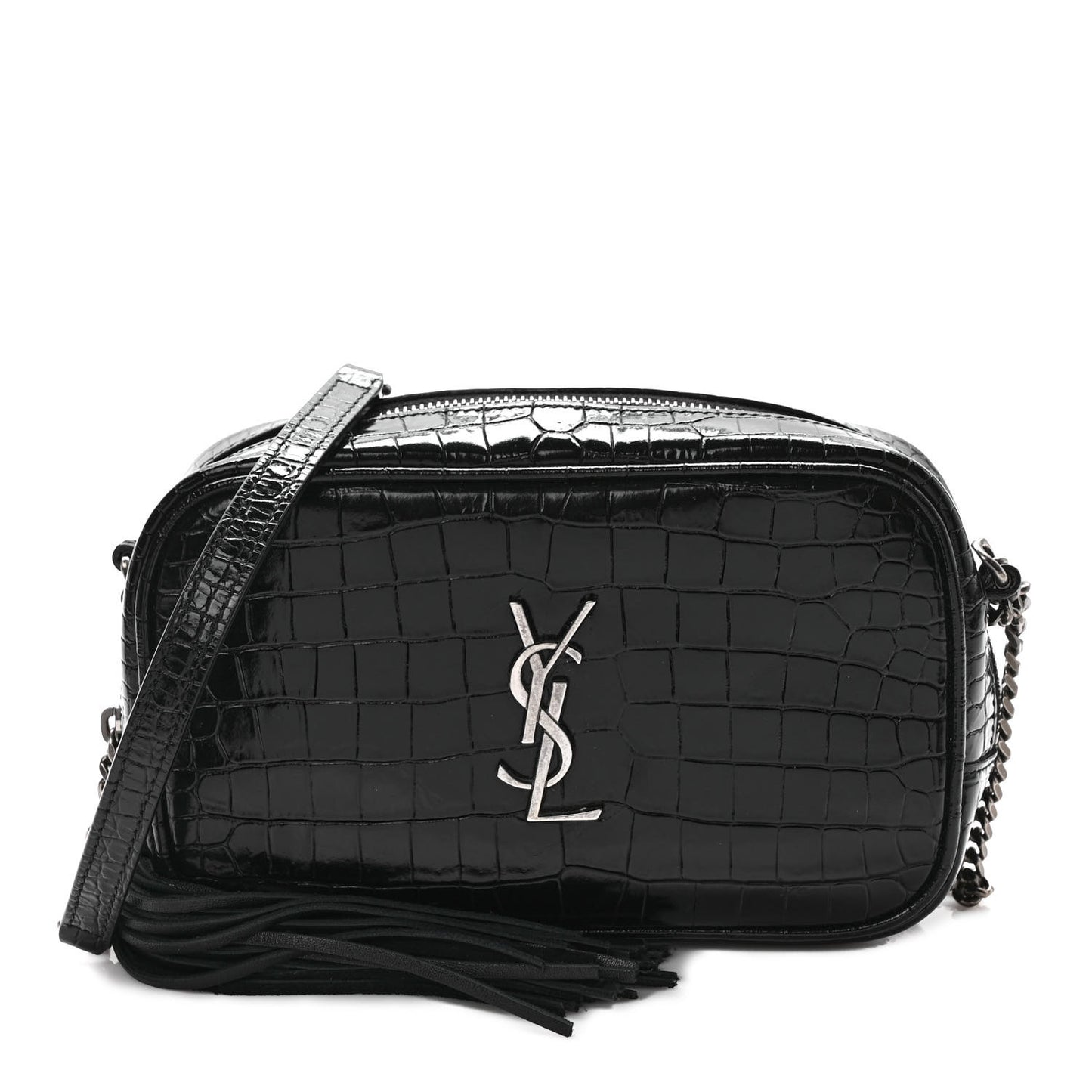 Calfskin Crocodile Embossed Monogram Mini Lou Camera Bag Black