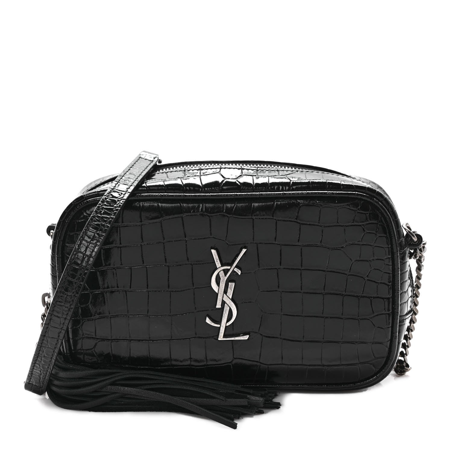 Saint Laurent Calfskin Crocodile Embossed Monogram Mini Lou Camera Bag Black 1 of 8