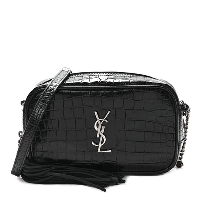 Saint Laurent Calfskin Crocodile Embossed Monogram Mini Lou Camera Bag Black 1 of 8