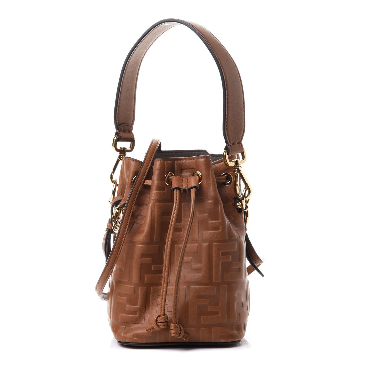 Vitello Cristallo Nature F is Fendi FF 1974 Embossed Mini Mon Tresor Bucket Bag Cuoio