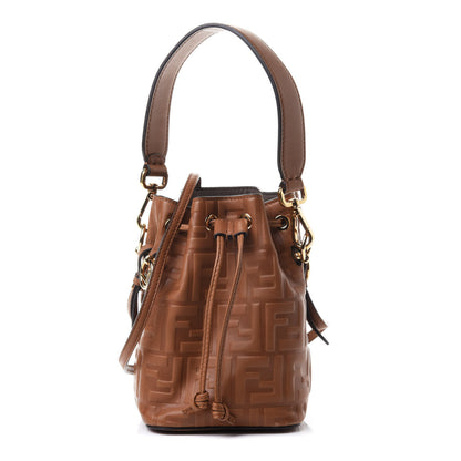 Fendi Vitello Cristallo Nature F is Fendi FF 1974 Embossed Mini Mon Tresor Bucket Bag Cuoio 1 of 5