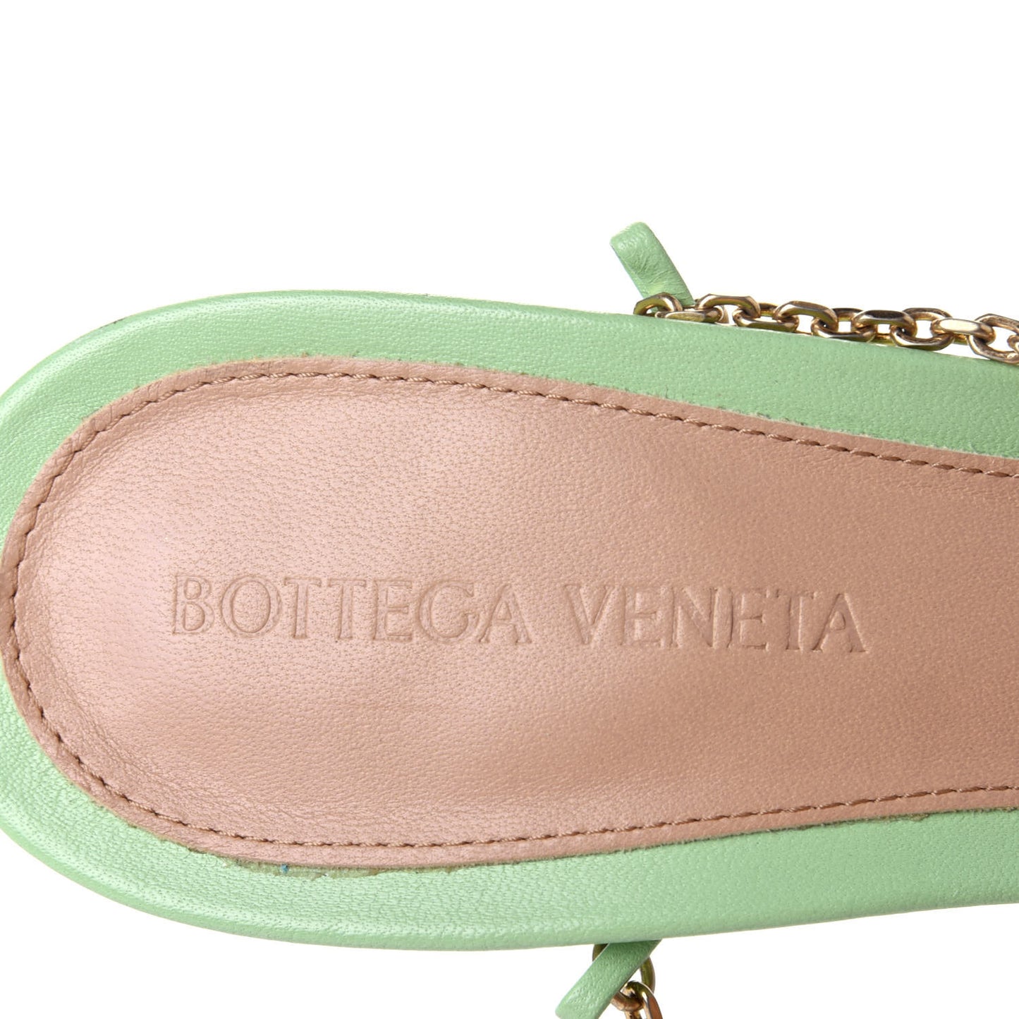 Lambskin Stretch Chain Strap 90mm Sandals 38.5 Pistachio