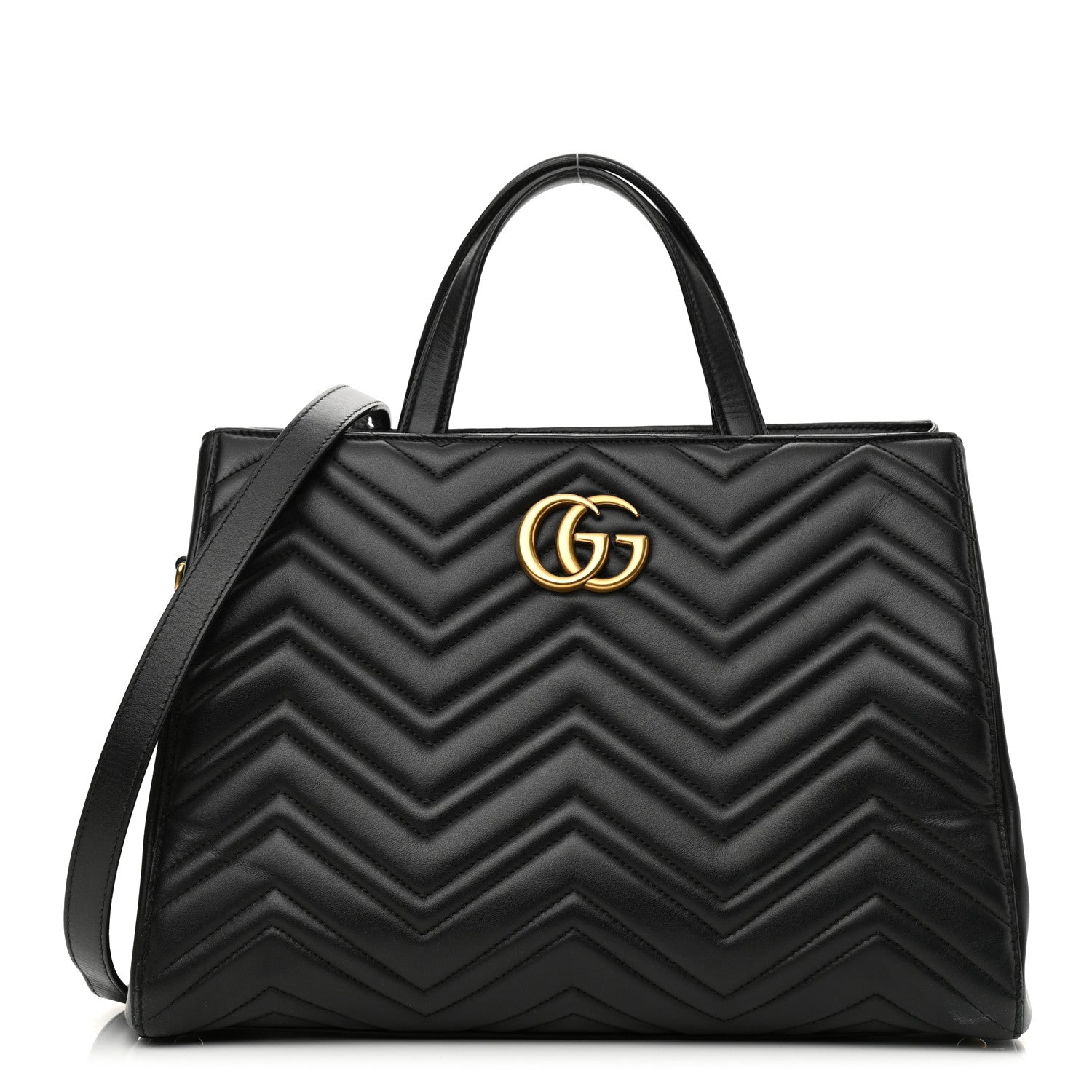 product image of GUCCI Calfskin Matelasse Medium GG Marmont Tote Black FASHIONPHILE