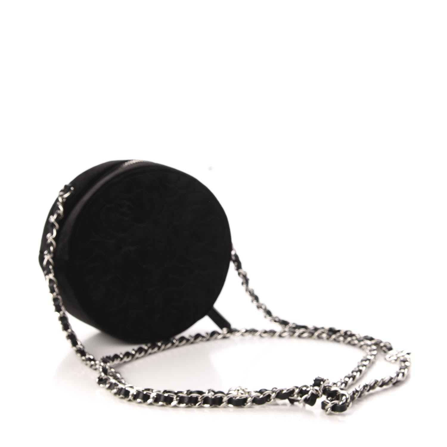 Chanel Suede Camellia Quilted Round Clutch With Chain Black 3 of 11
