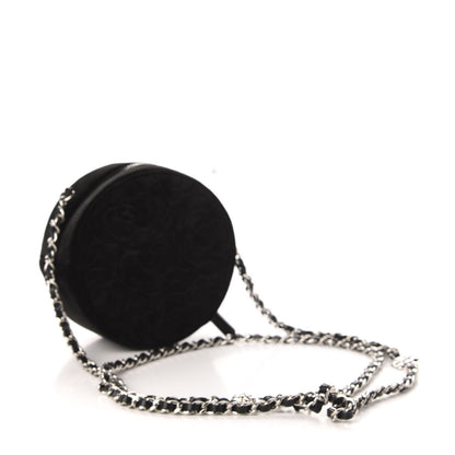 Chanel Suede Camellia Quilted Round Clutch With Chain Black 3 of 11