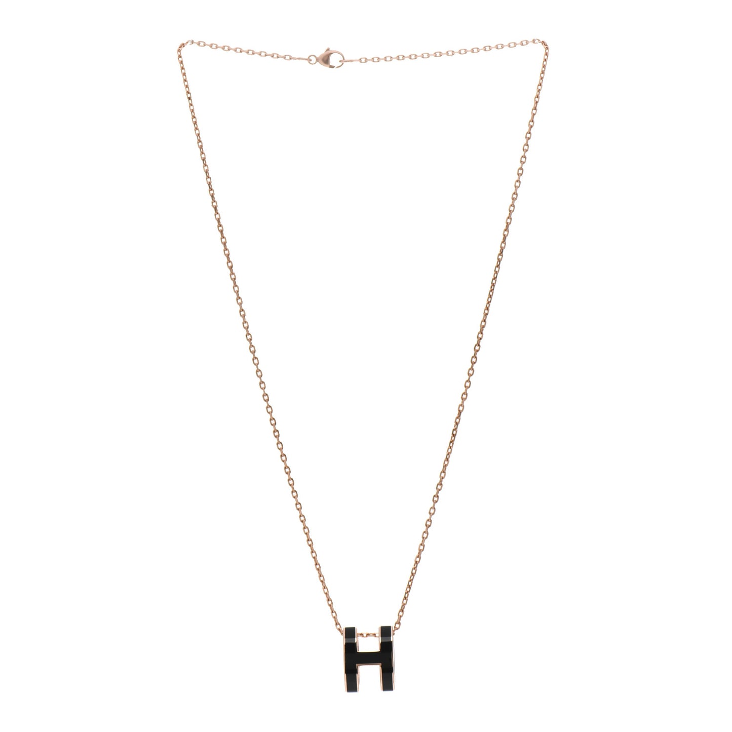 Lacquered Rose Gold Pop H Pendant Necklace Black