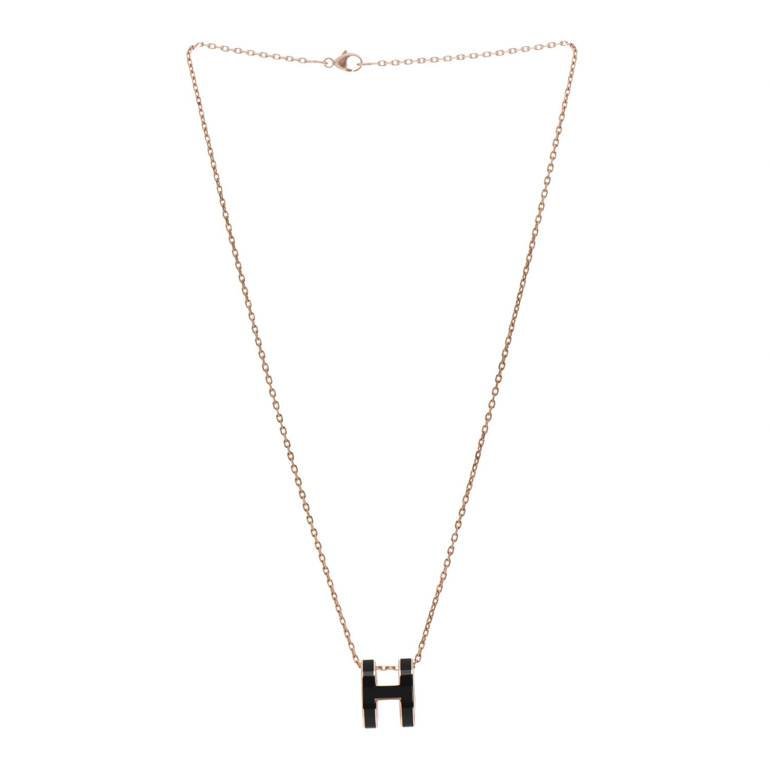 Hermes Lacquered Rose Gold Pop H Pendant Necklace Black 3 of 5