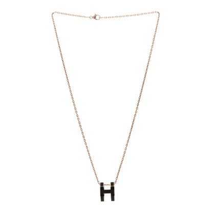 Hermes Lacquered Rose Gold Pop H Pendant Necklace Black 3 of 5
