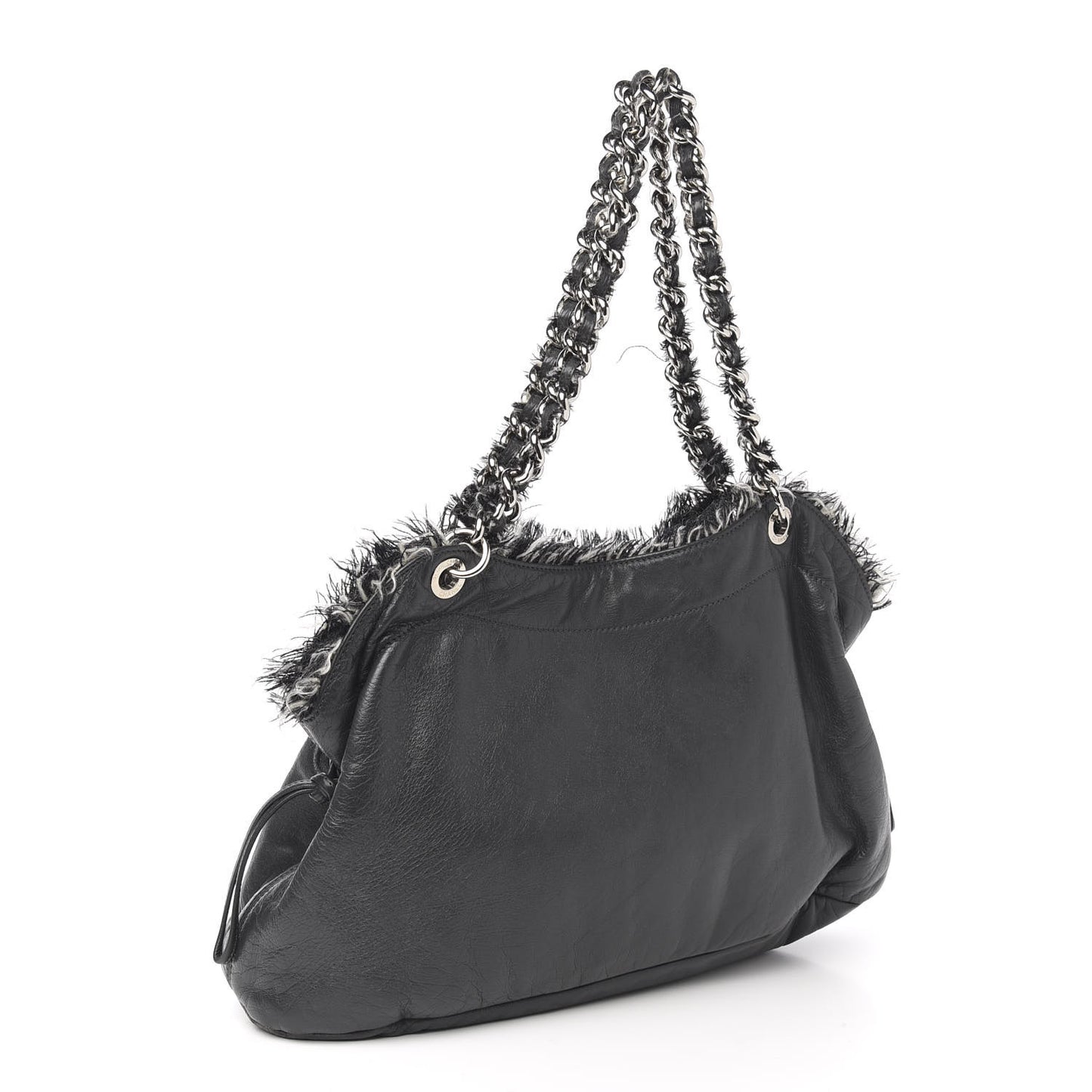 Tweed Lambskin Drawstring Tweedy Tote Dark Grey