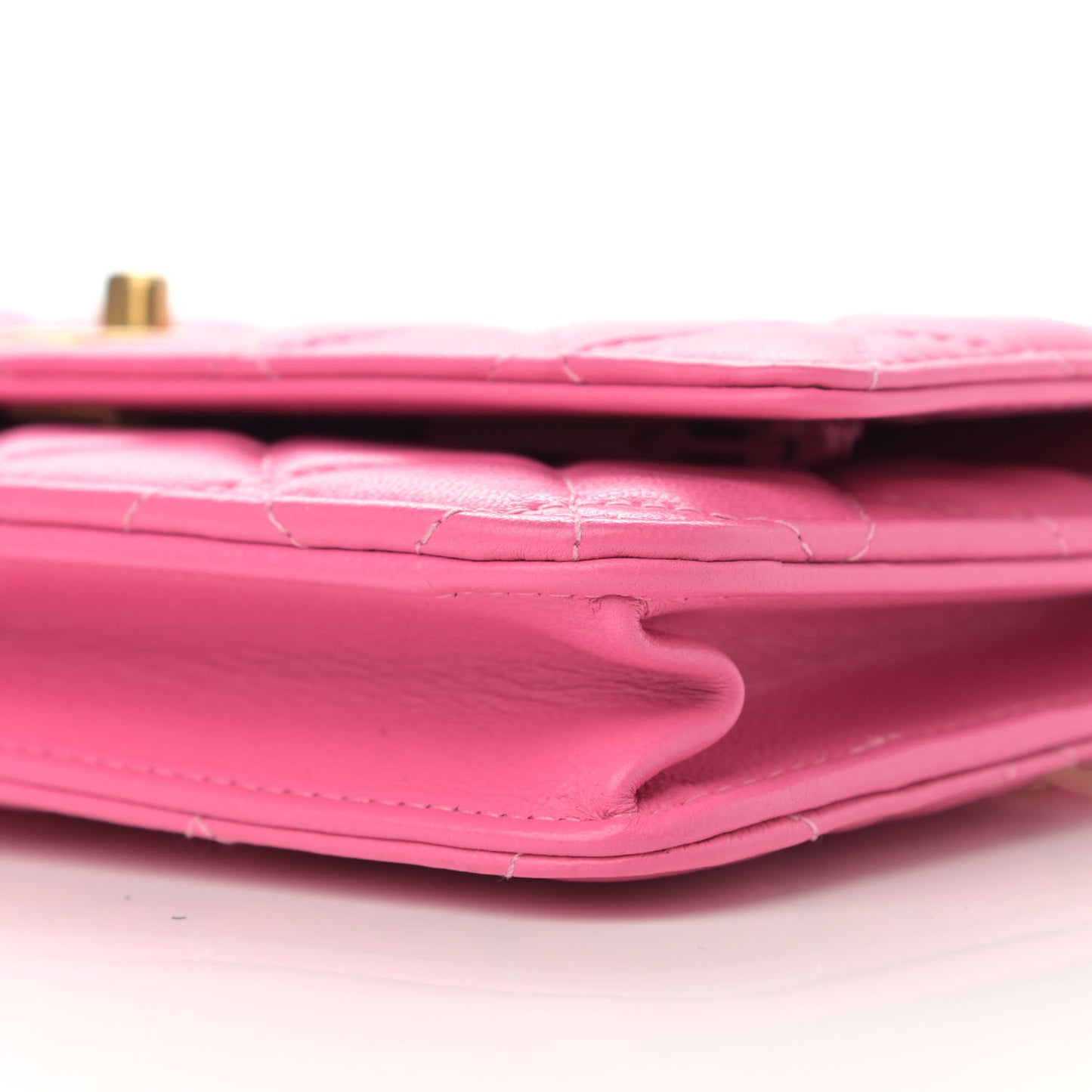 Lambskin Quilted CC Pearl Crush Wallet on Chain WOC Pink