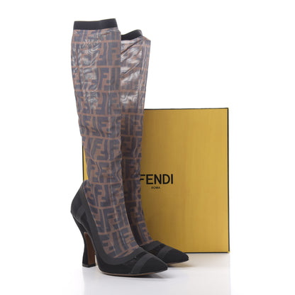 Fendi Technical Mesh FF Colibri High Heel Knee High Boots 38 Black Tobacco 8 of 8