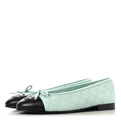 Chanel Lambskin Quilted CC Cap Toe Ballerina Flats 37 Light Blue Black 4 of 9