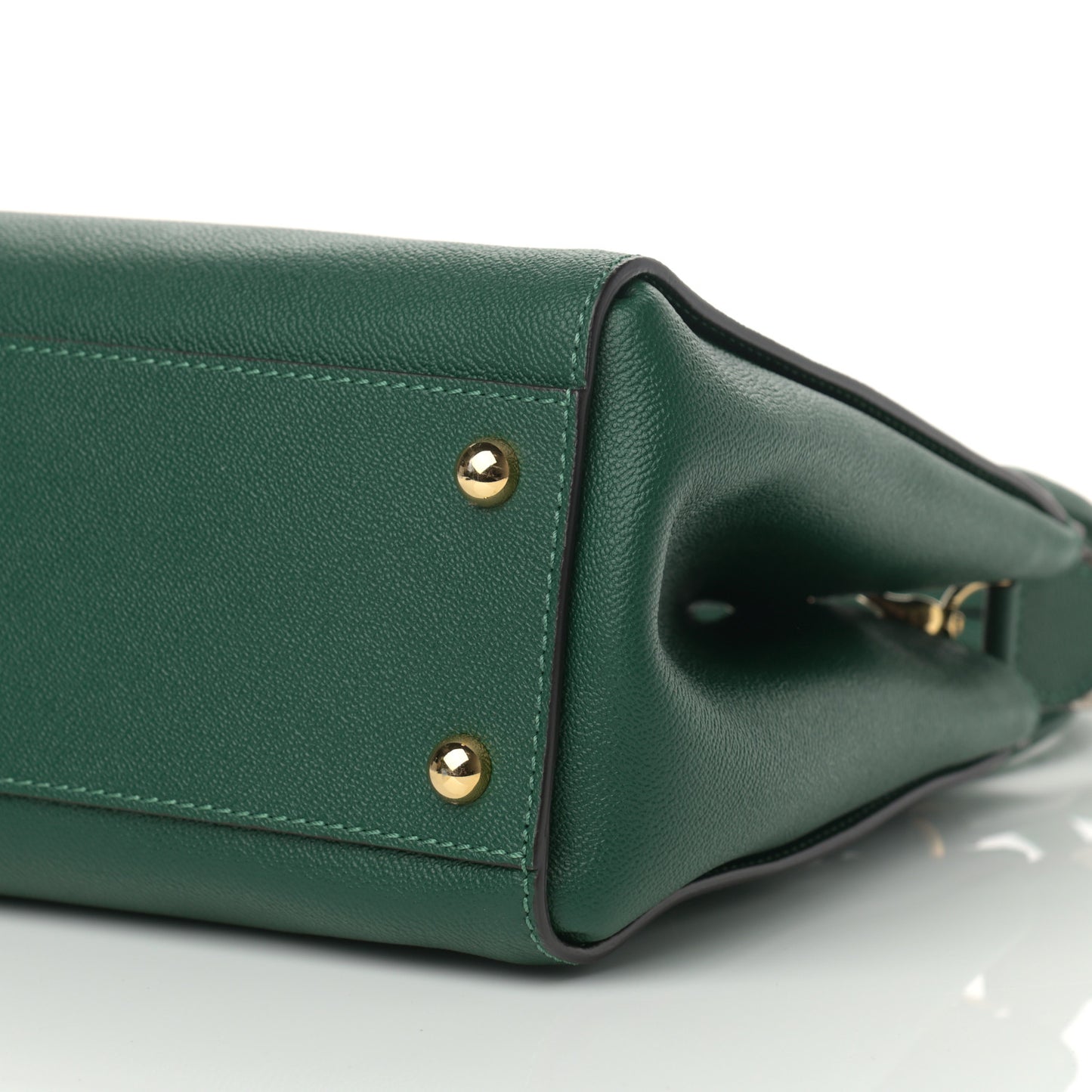 Soft Grain Calfskin Medium Buckle Tote Dark Green