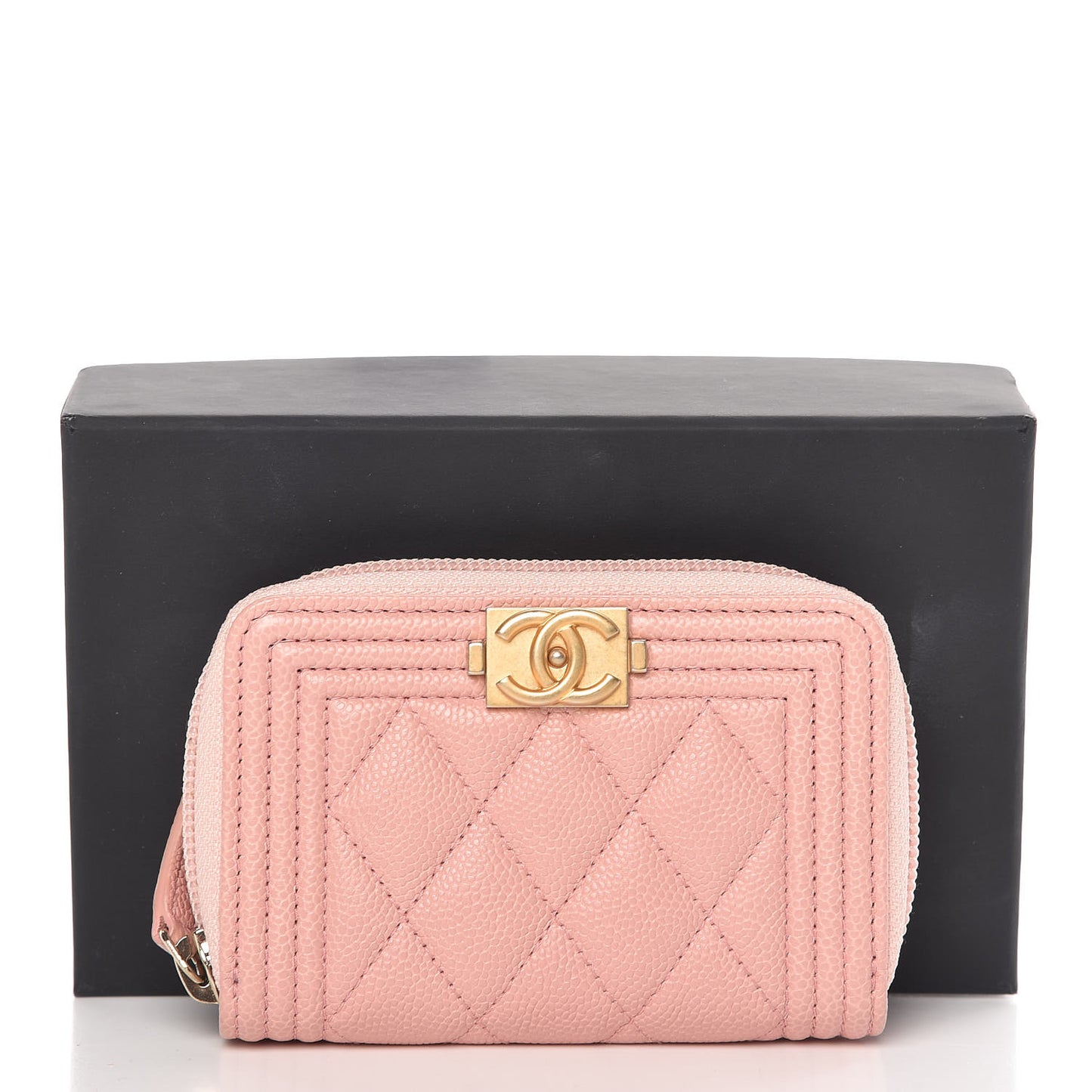 Caviar Quilted Boy Zip Around Coin Purse Wallet Pink