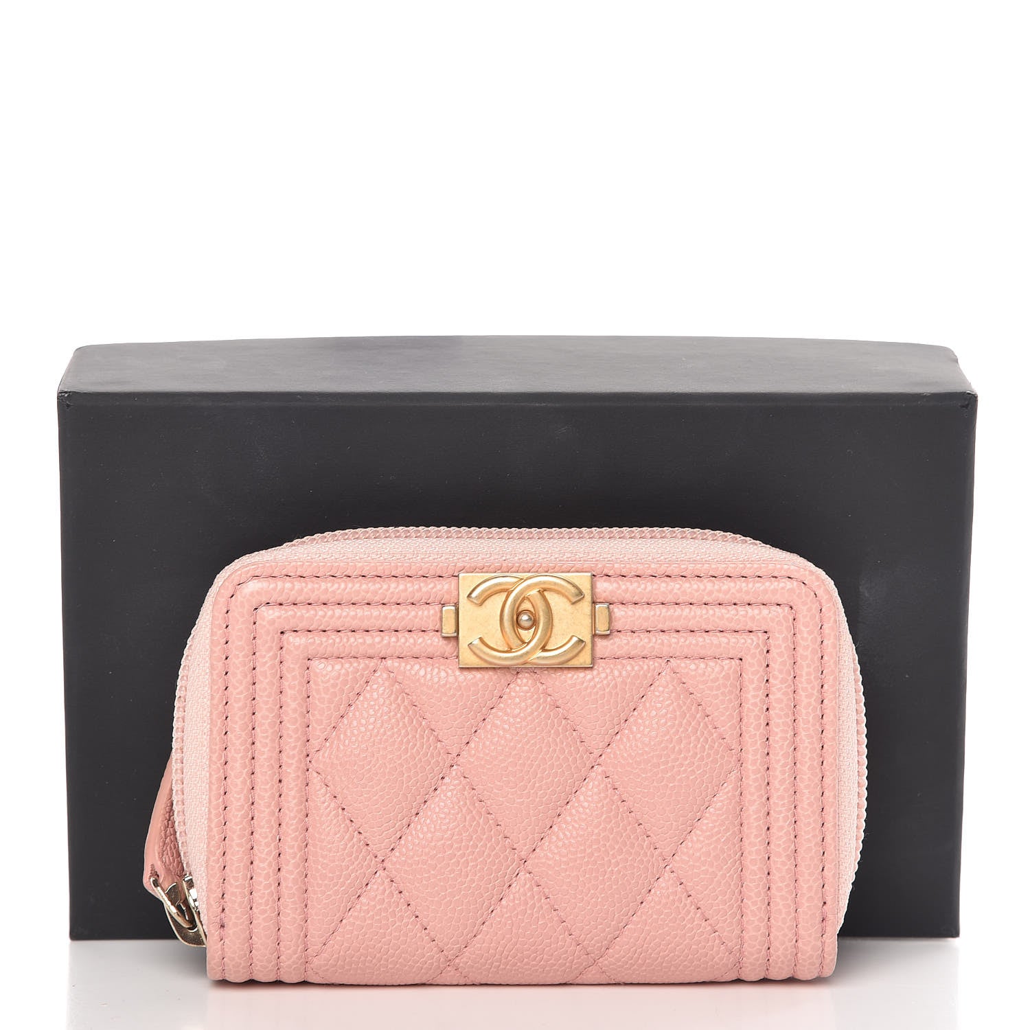 Chanel Caviar Quilted Boy Zip Around Coin Purse Wallet Pink 8 of 8